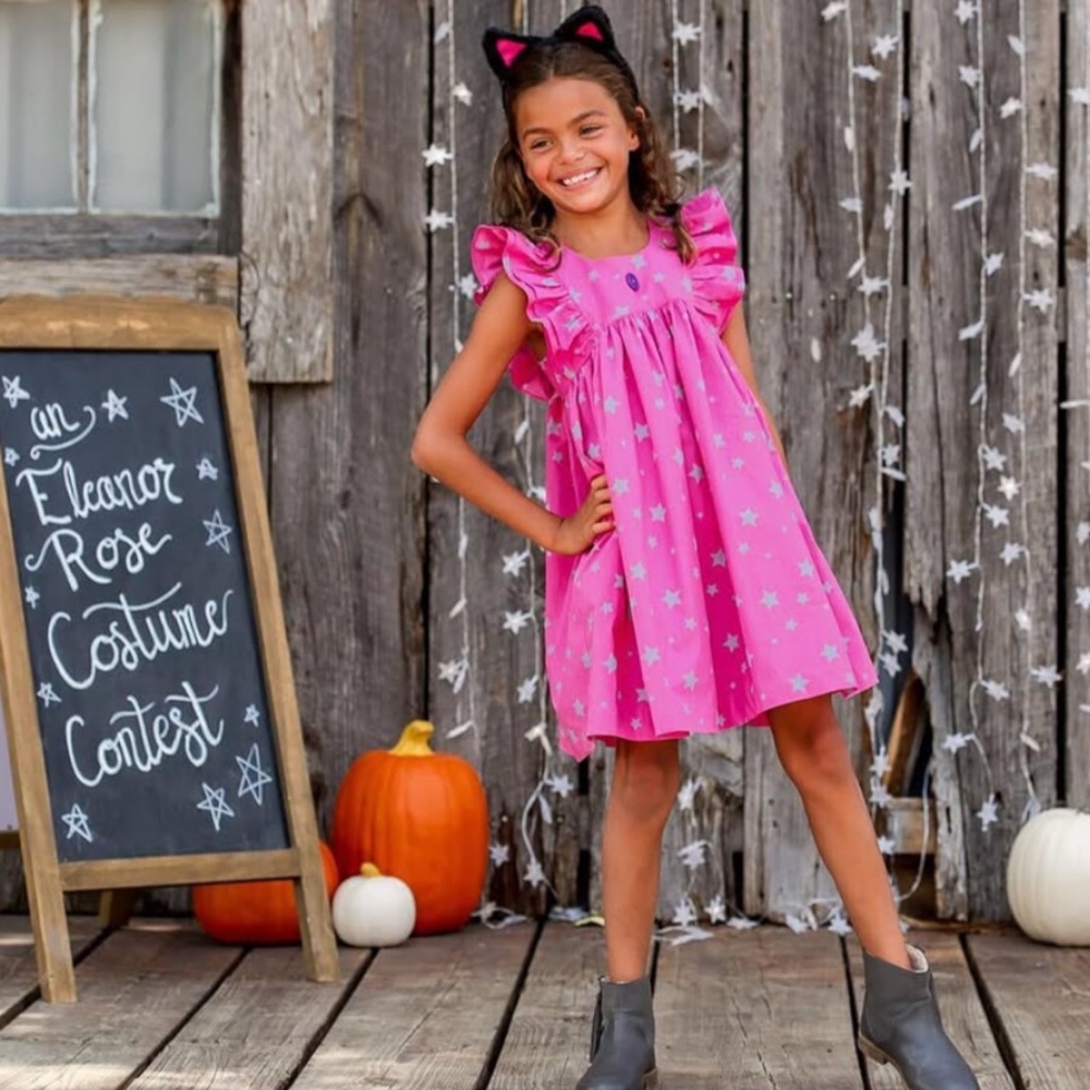 Eleanor Rose Lacey Pink Star Flutter Dress